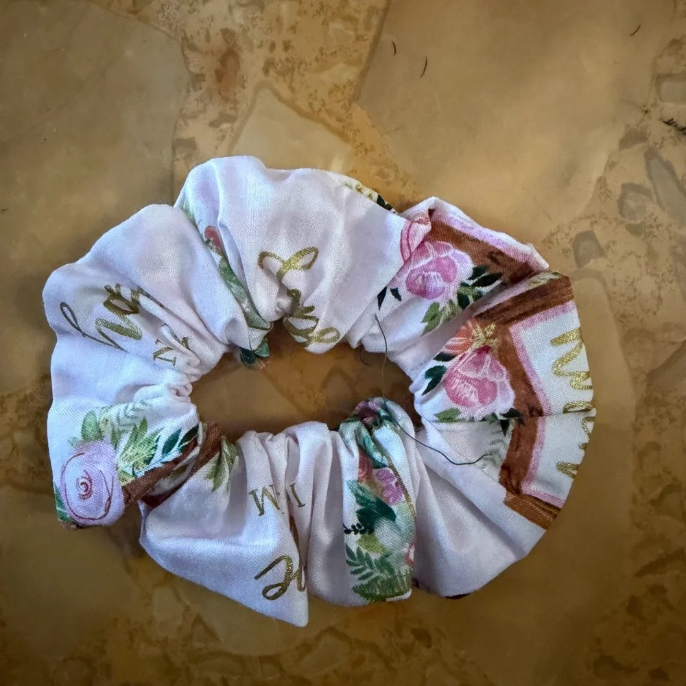 Floral Pink & Green Cotton Scrunchie